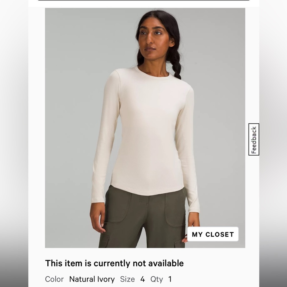 Lululemon Hold Tight Long Sleeve Shirt - Natural Ivory Sz 4